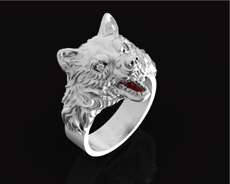 mens set ring wolf and cufflinks with stones  3D Model Collection_19