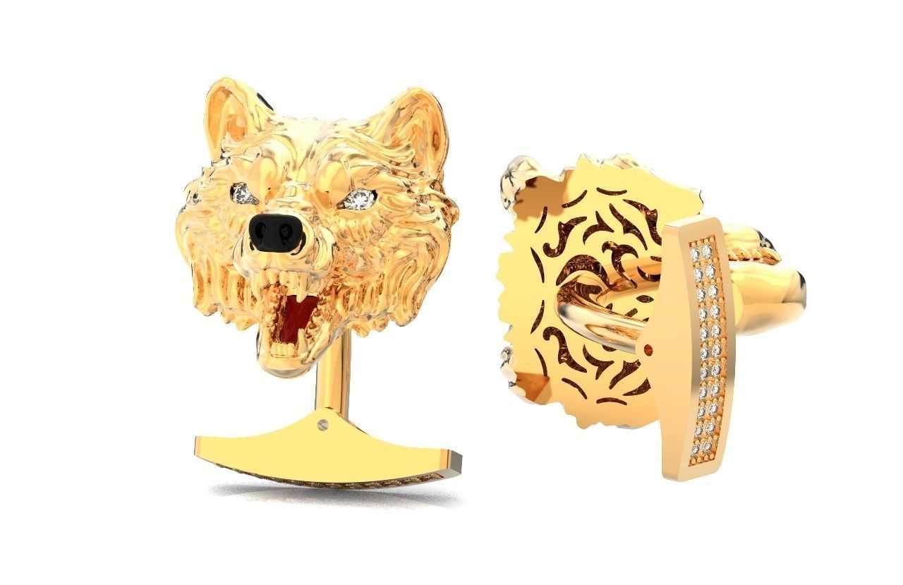 mens set ring wolf and cufflinks with stones  3D Model Collection_41