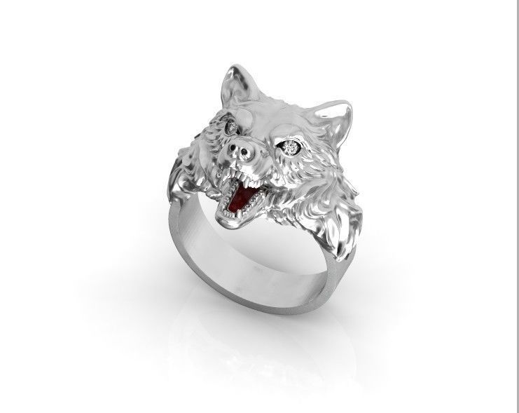 mens set ring wolf and cufflinks with stones  3D Model Collection_16