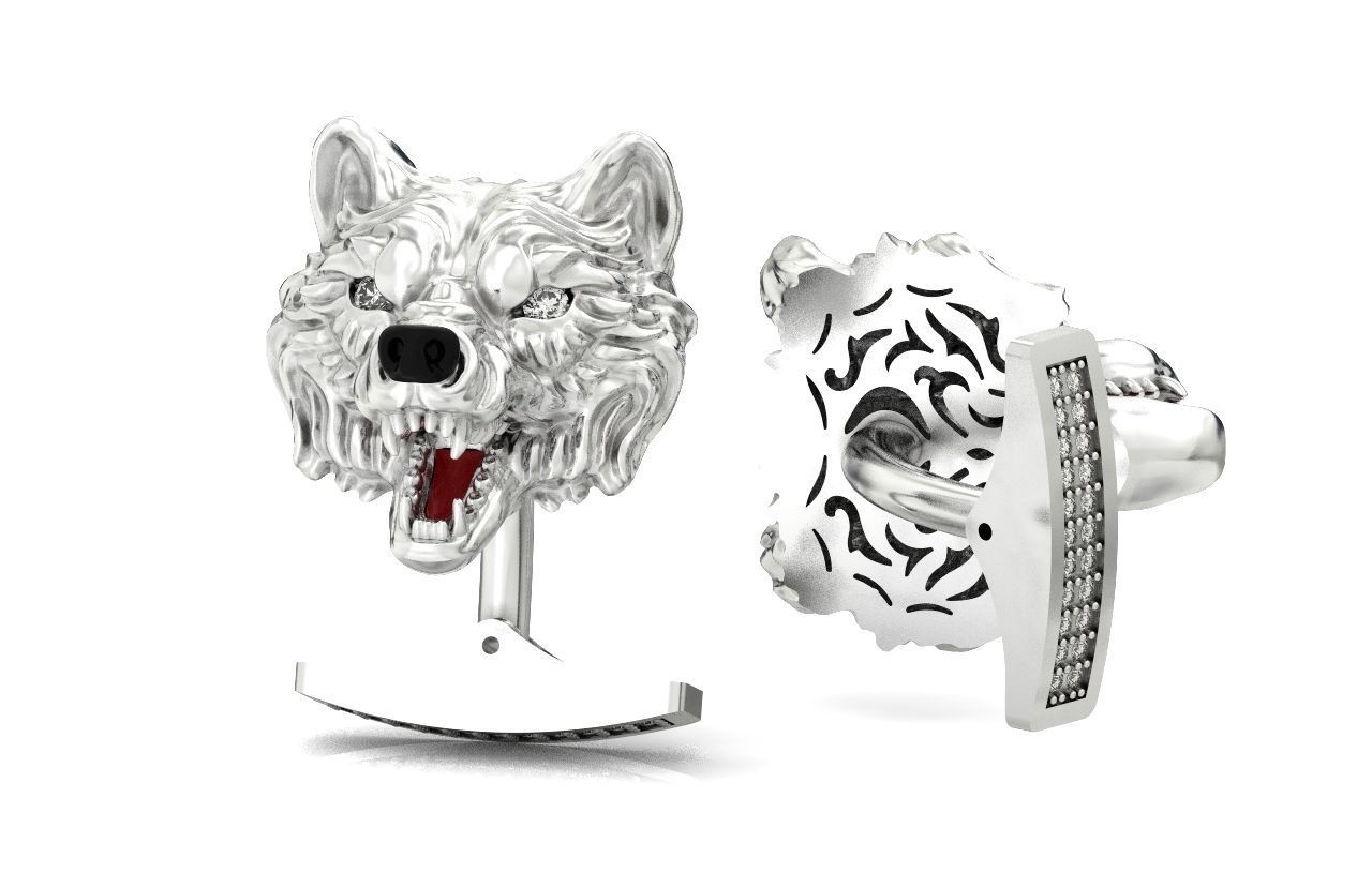 mens set ring wolf and cufflinks with stones  3D Model Collection_35