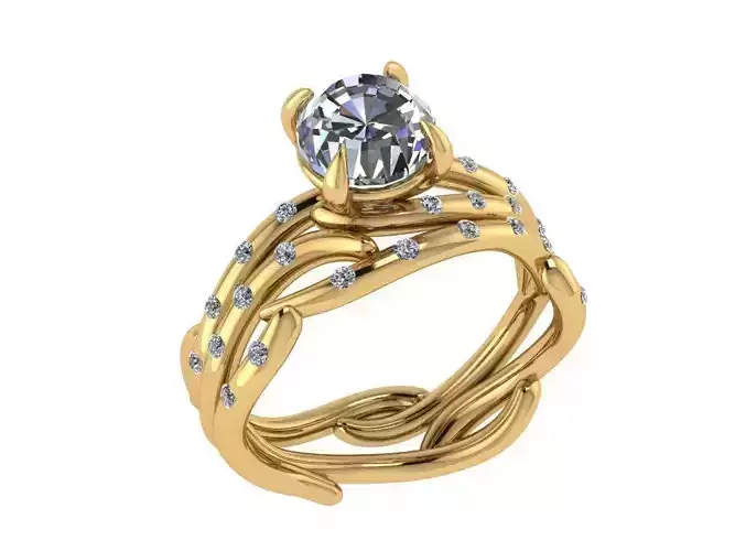 Ring435 gold engagement ring with diamonds 3D print model