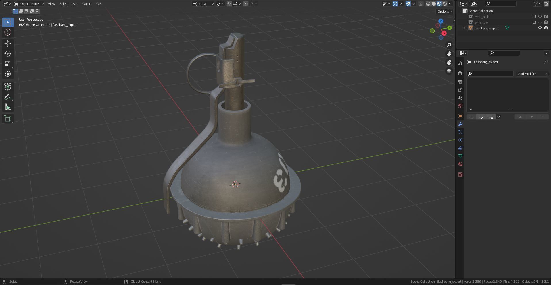 MILITARY Game Ready Zarya Stun Greanade Low-poly 3D model_5