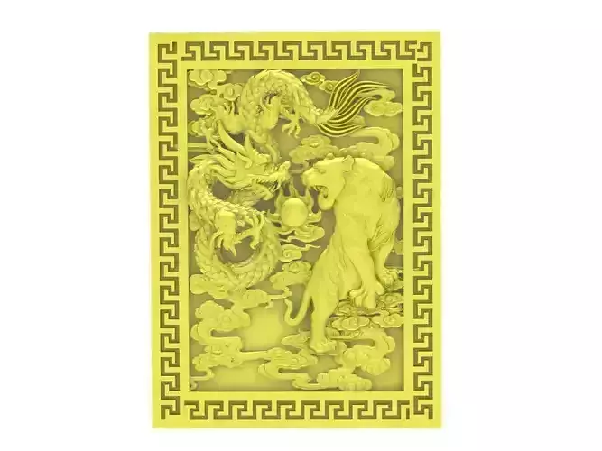 Chinese Dragon Relief Panel with Greek Border Design  4025