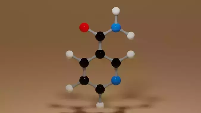 Vitamin B3 Niacinamide C6H6N2O Molecule Low-poly 3D model