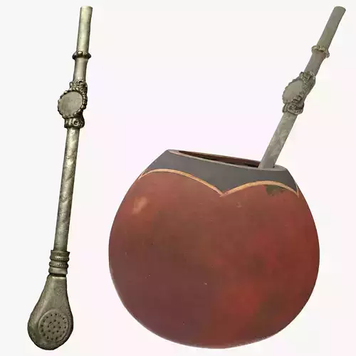 Calabas peruvian coffee pot and spoon Low-poly 3D model
