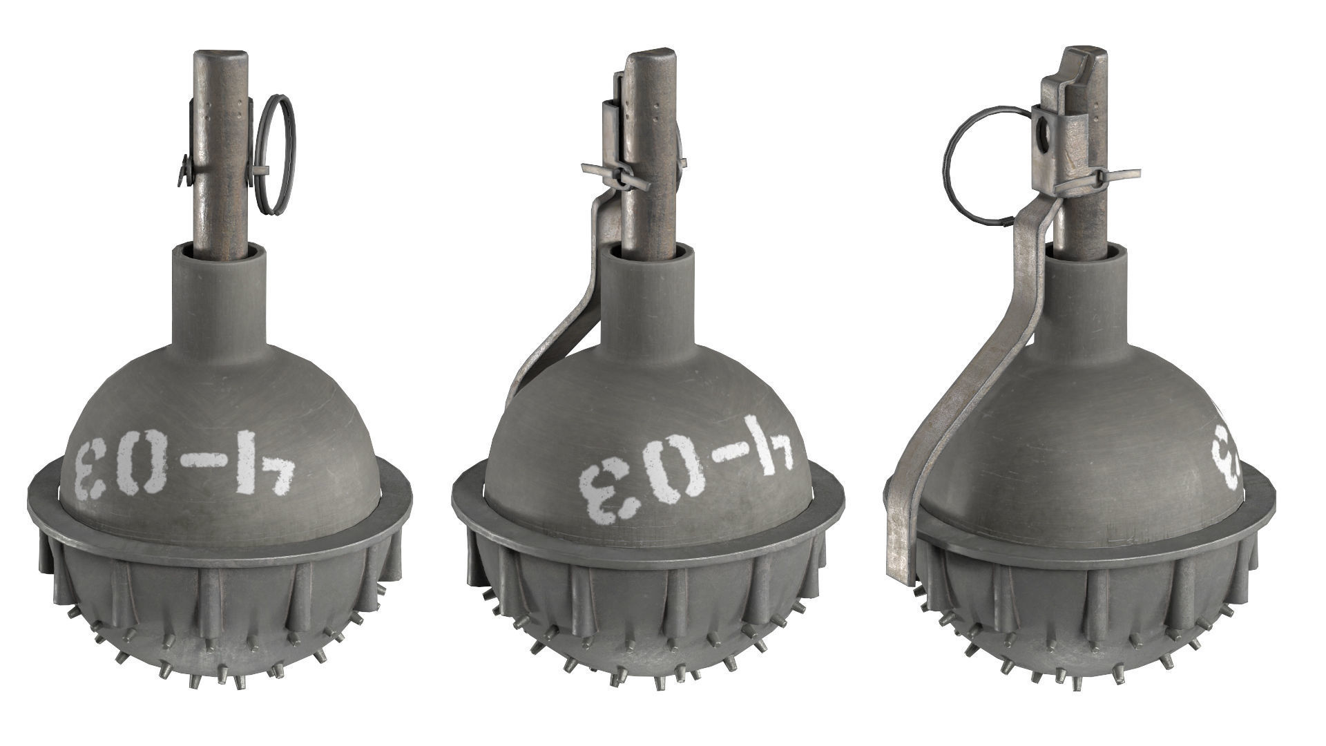 MILITARY Game Ready Soviet Fragmentation Stun and Smoke grenades 3D Model Collection_8