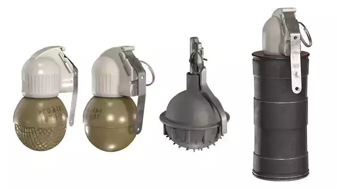 MILITARY Game Ready Soviet Fragmentation Stun and Smoke grenades 3D Model Collection