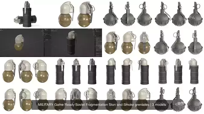 MILITARY Game Ready Soviet Fragmentation Stun and Smoke grenades