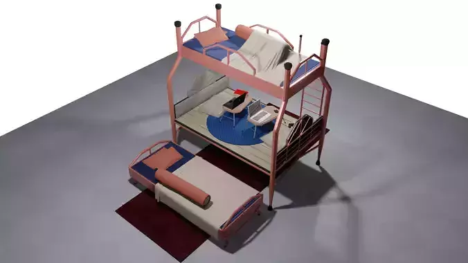 Low poly Two-stage bed