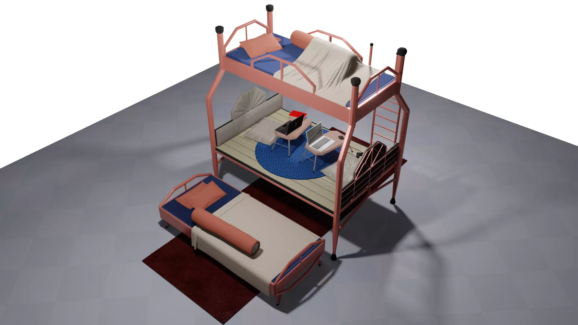 Low poly Two-stage bed Free low-poly 3D model