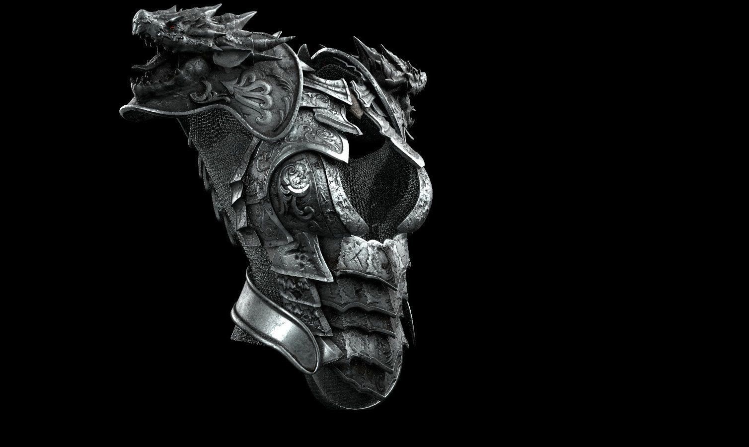 Dragon girl body armor Low-poly 3D model_2