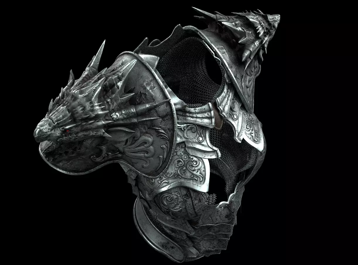 Dragon girl body armor Low-poly 3D model_0