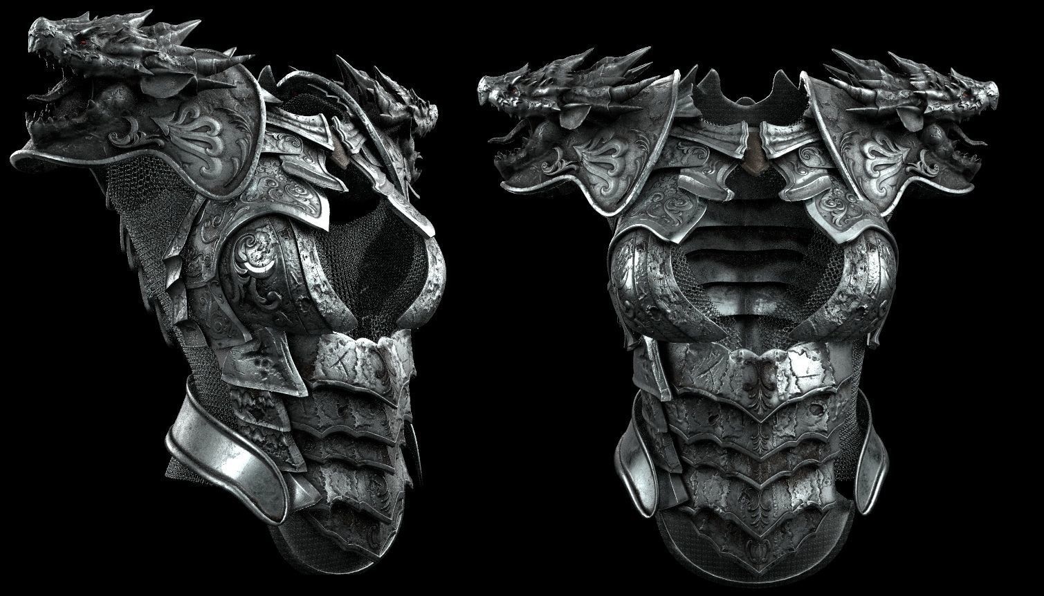 Dragon girl body armor Low-poly 3D model_3