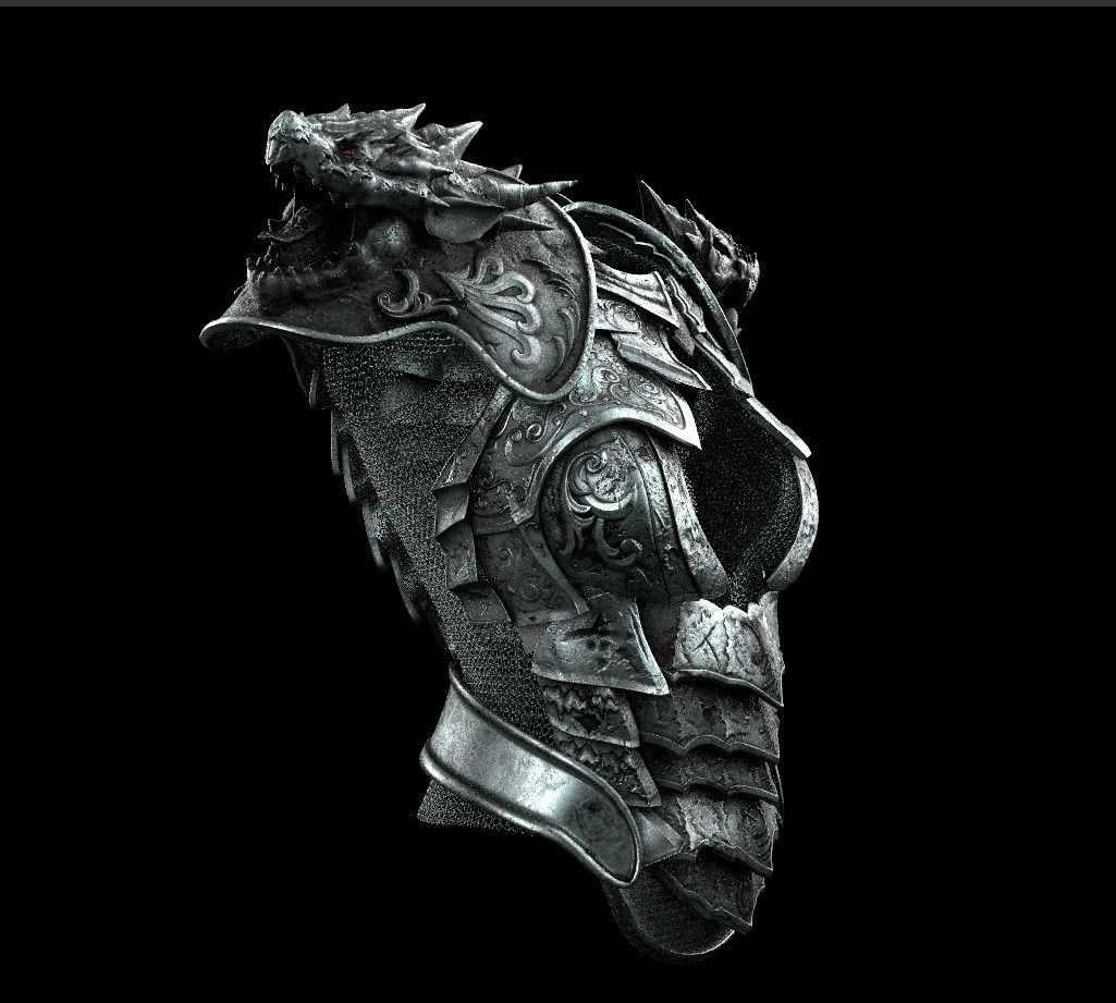 Dragon girl body armor Low-poly 3D model_1