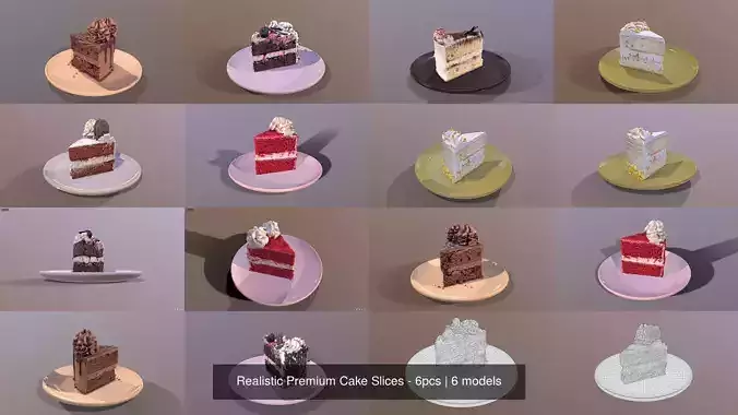 Realistic Premium Cake Slices - 6pcs 3D Model Collection