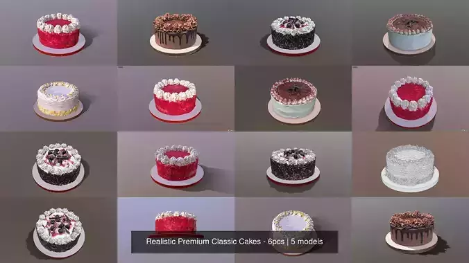 Realistic Premium Classic Cakes - 5pcs 3D Model Collection