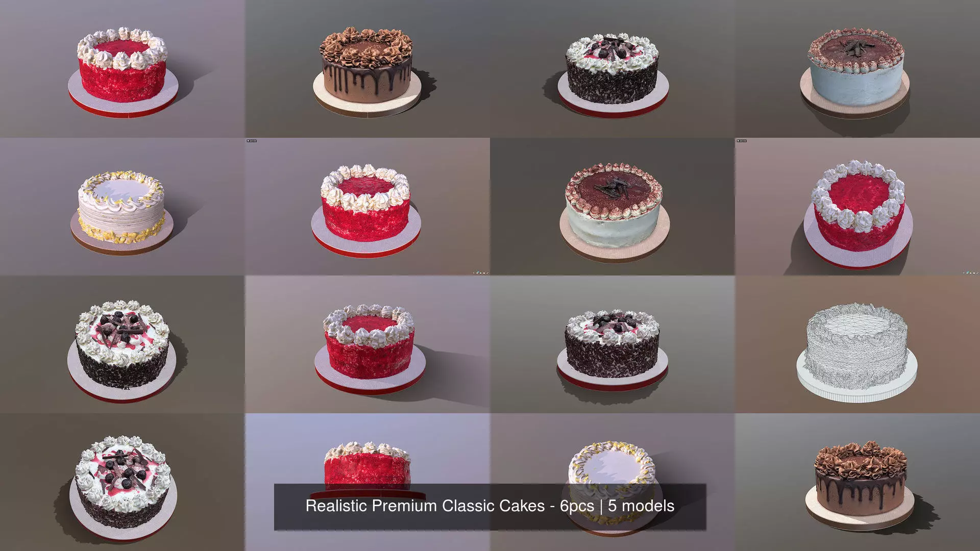 Realistic Premium Classic Cakes - 5pcs 3D Model Collection_0