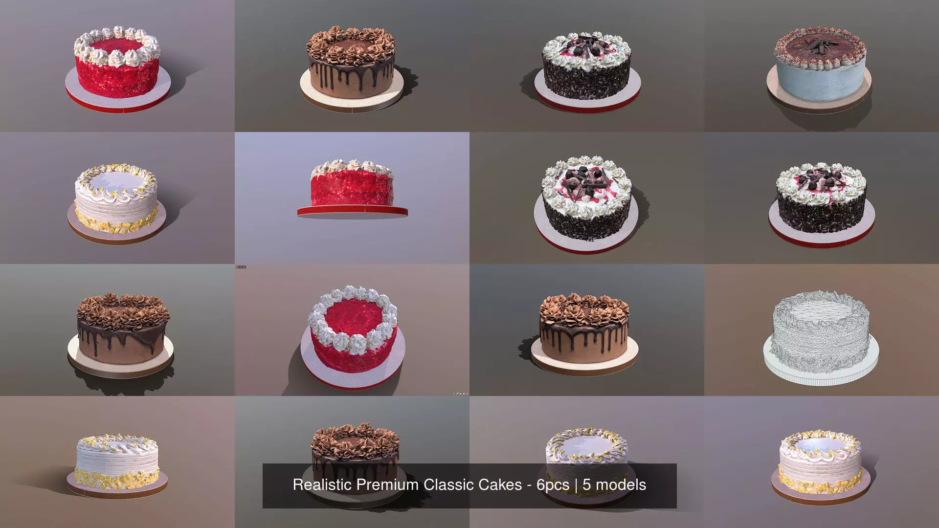 Realistic Premium Classic Cakes - 5pcs 3D Model Collection_1