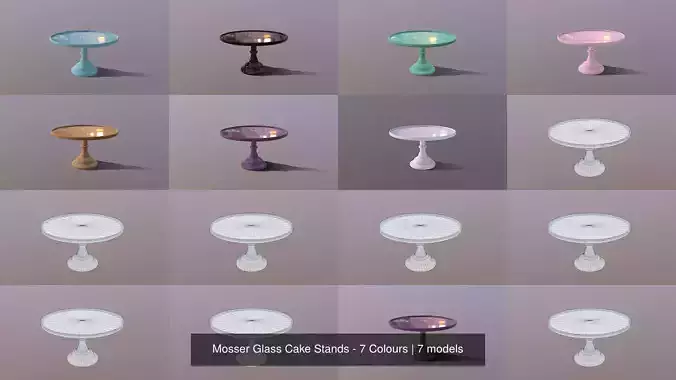 Mosser Glass Cake Stands - 7 Colours 3D Model Collection