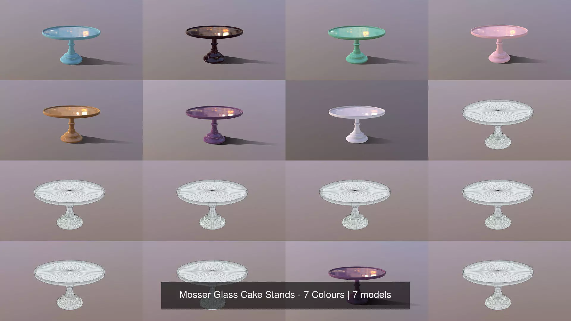 Mosser Glass Cake Stands - 7 Colours 3D Model Collection_0