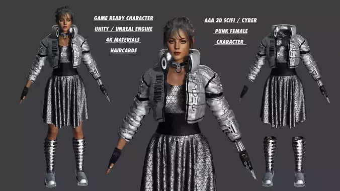 AAA 3D Cyber Punk Female Character - Silver outfit