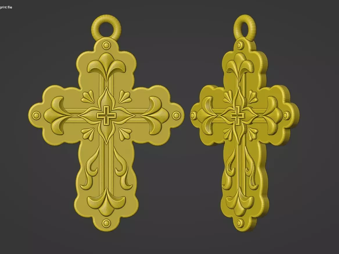 Cross Pendant with Flowral Relief Design  3D print model_0