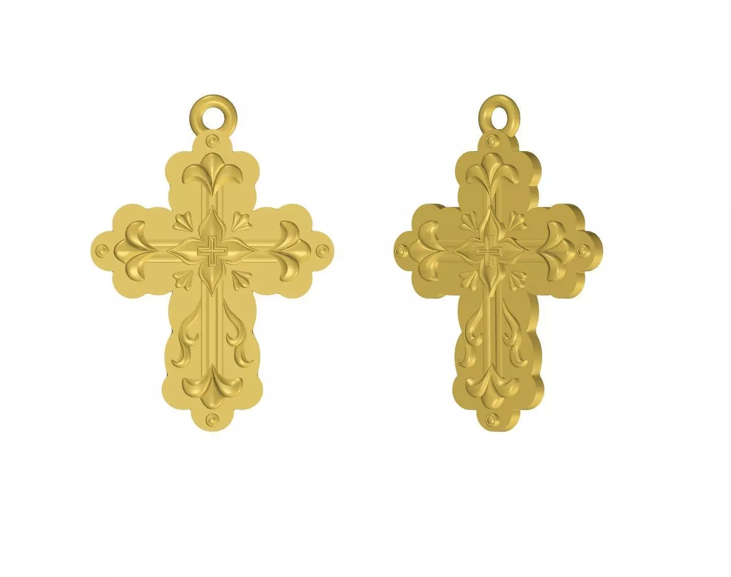 Cross Pendant with Flowral Relief Design  3D print model_1