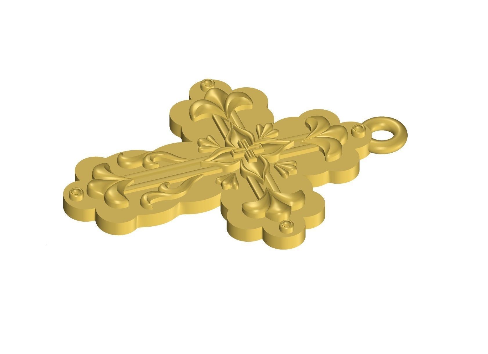 Cross Pendant with Flowral Relief Design  3D print model_2
