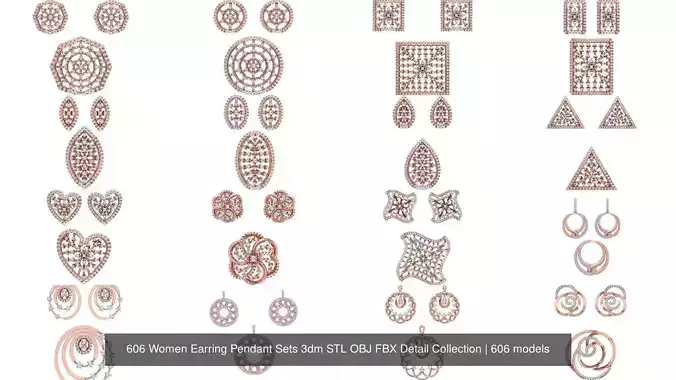 606 Women Earring Pendant Sets 3dm STL OBJ FBX Detail Collection 