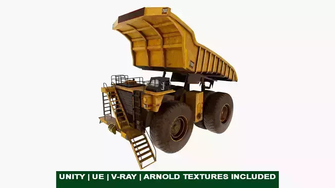 Dirty Mining Truck Rigged All PBR Textures Low-poly 3D model