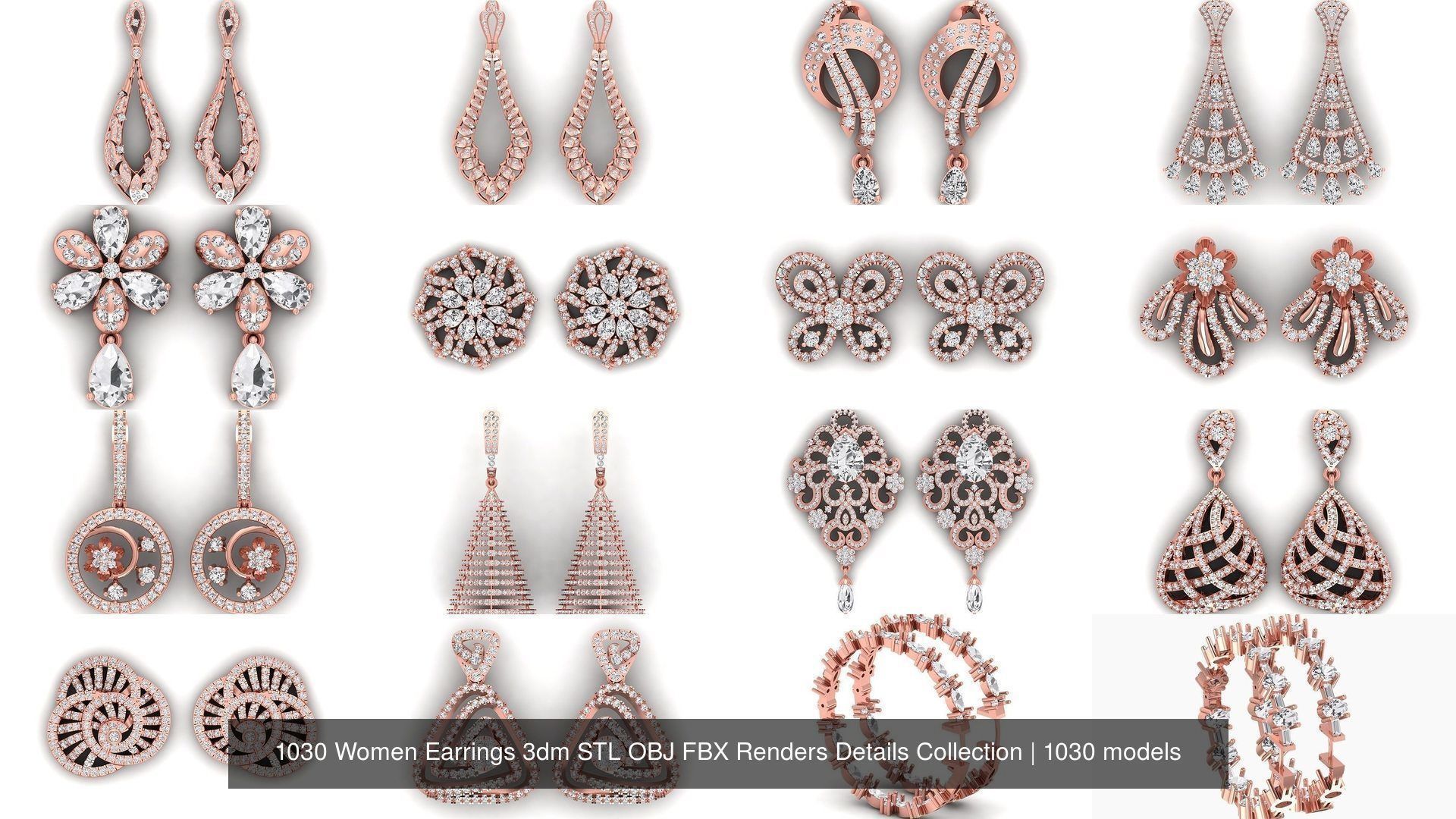 1030 Women Earrings 3dm STL OBJ FBX Renders Details Collection _56