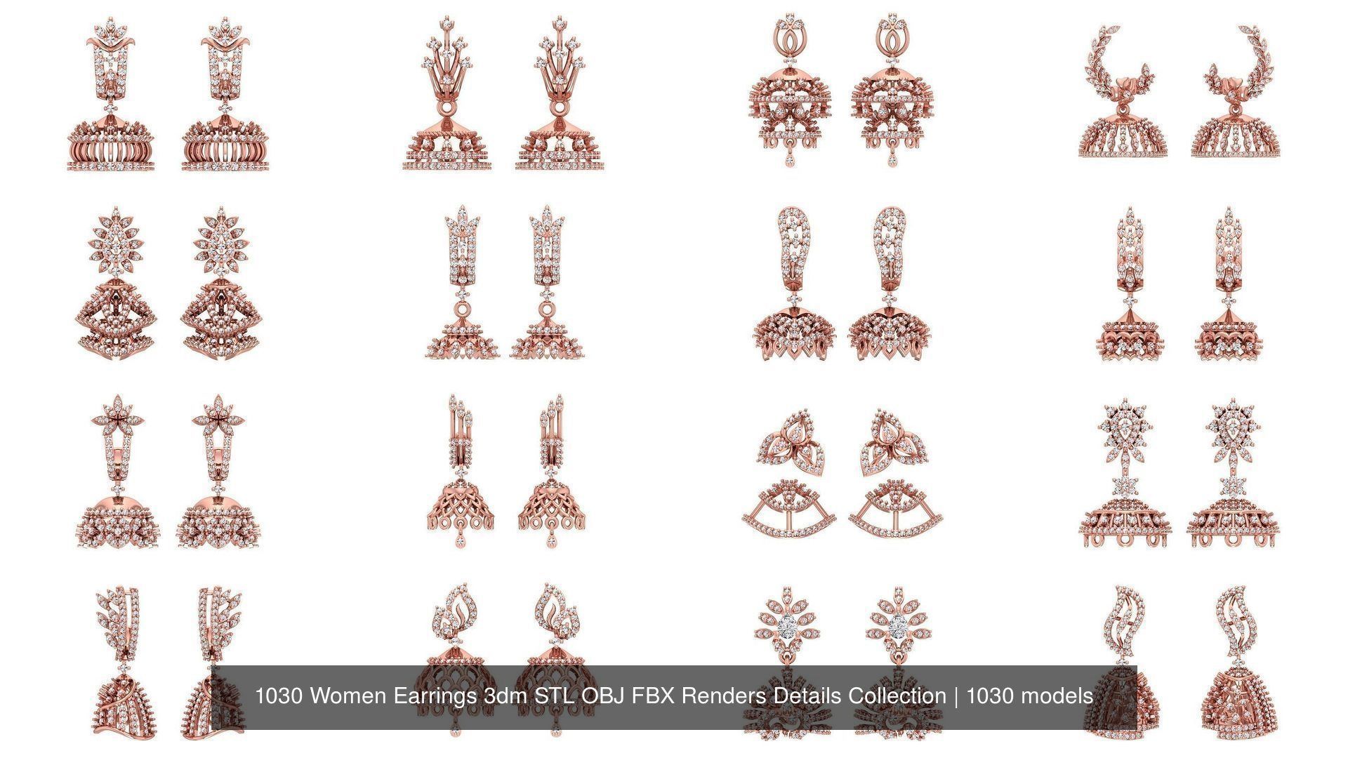 1030 Women Earrings 3dm STL OBJ FBX Renders Details Collection _92