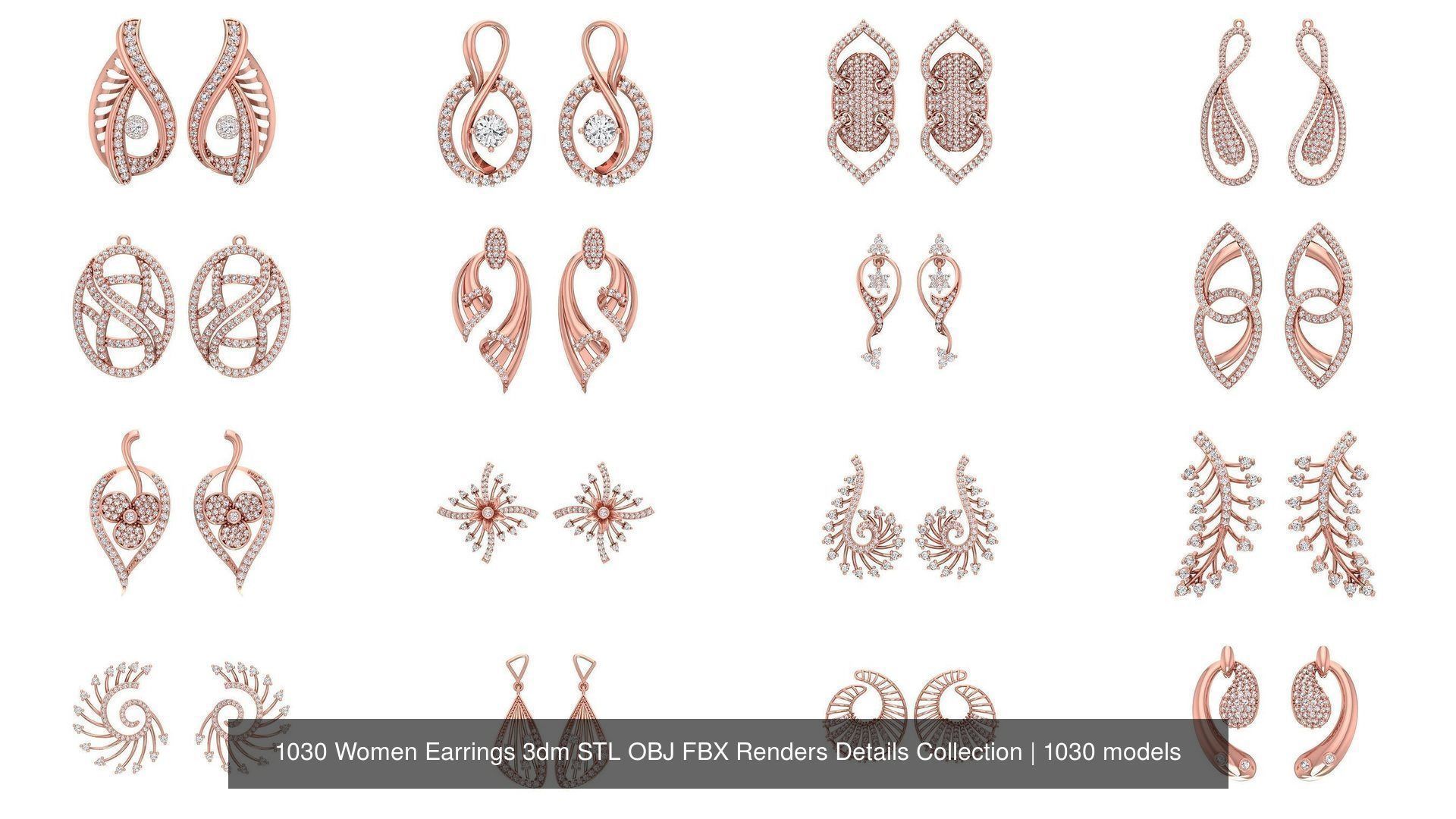 1030 Women Earrings 3dm STL OBJ FBX Renders Details Collection _16