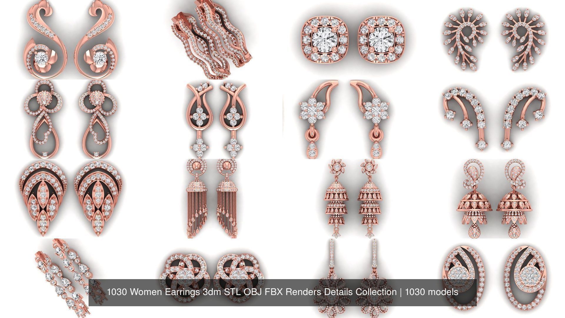 1030 Women Earrings 3dm STL OBJ FBX Renders Details Collection _60