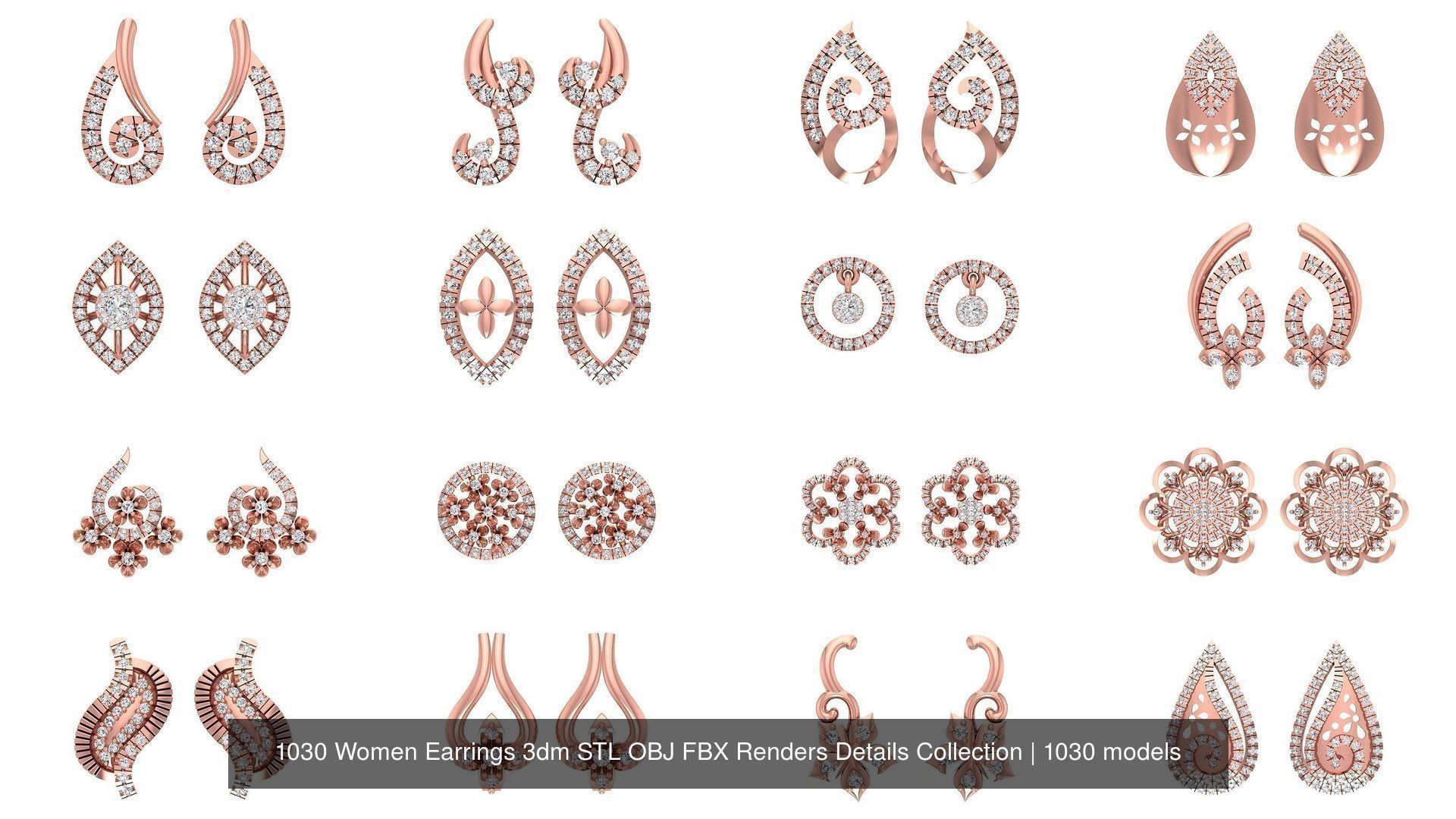 1030 Women Earrings 3dm STL OBJ FBX Renders Details Collection _46