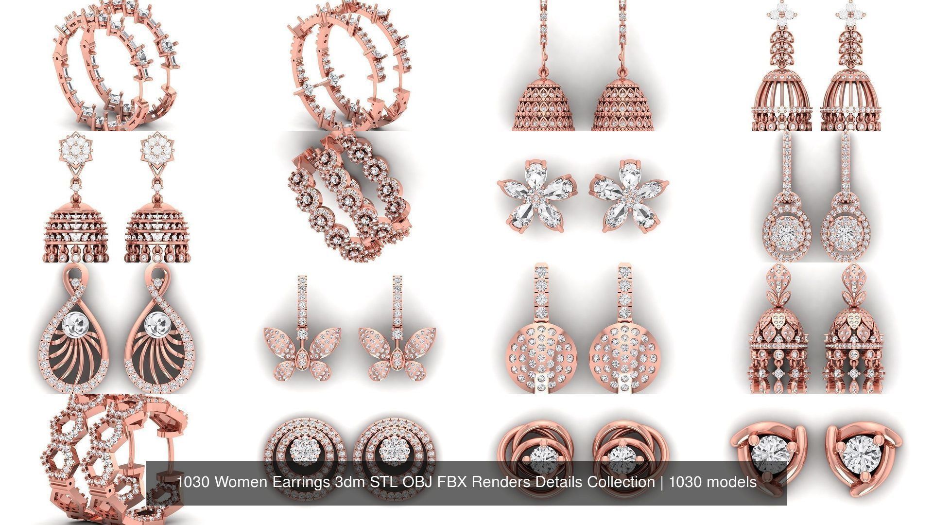 1030 Women Earrings 3dm STL OBJ FBX Renders Details Collection _58