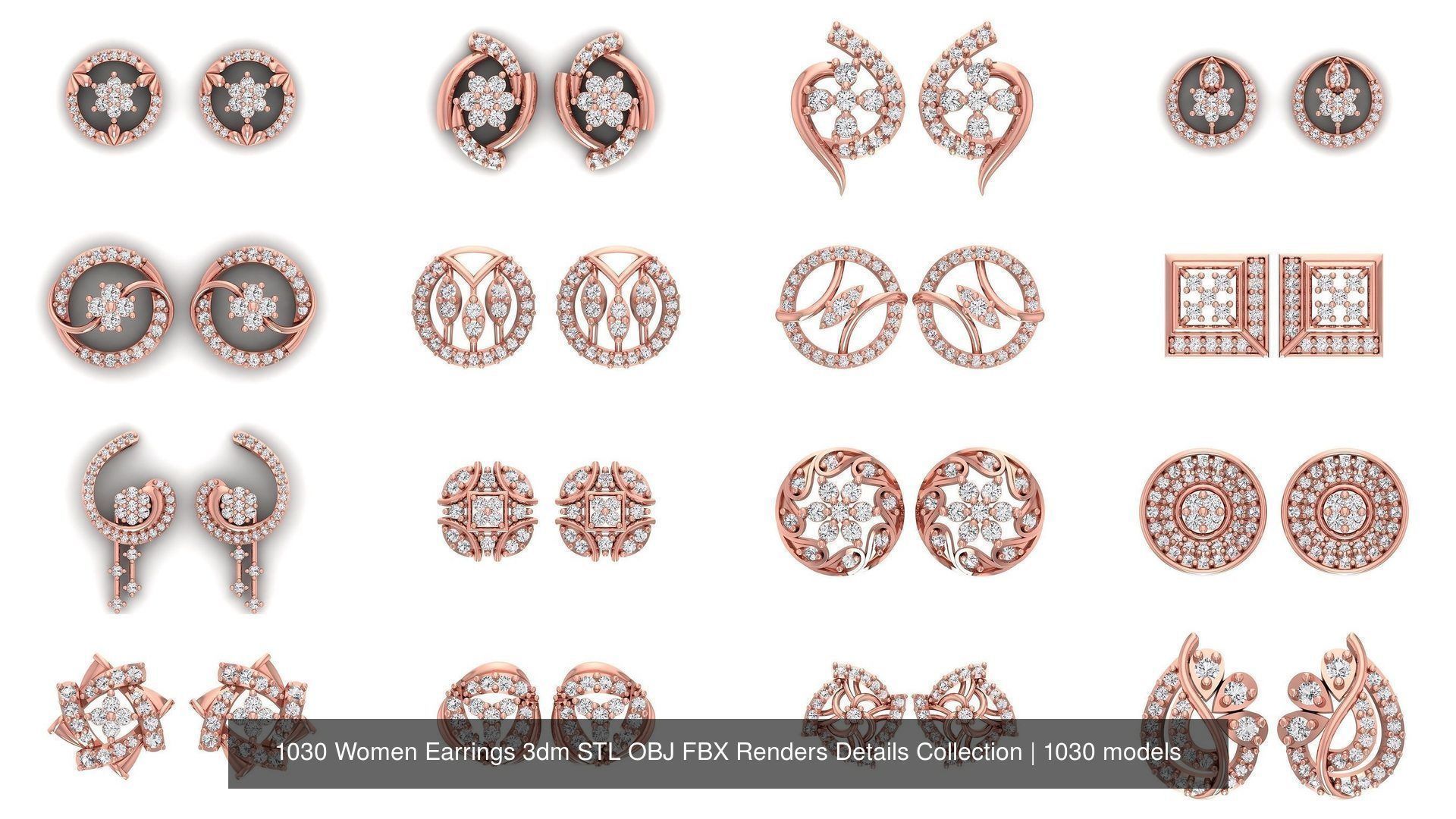 1030 Women Earrings 3dm STL OBJ FBX Renders Details Collection _6