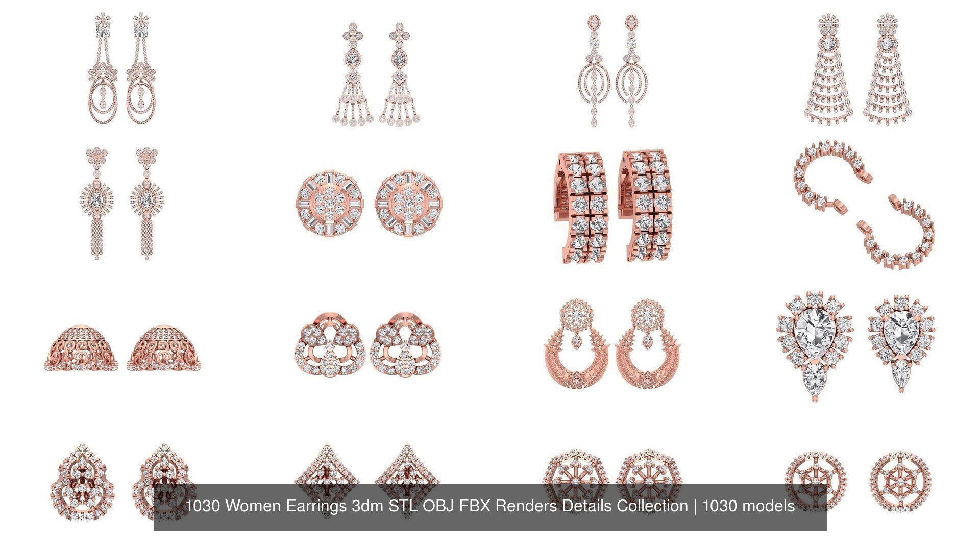 1030 Women Earrings 3dm STL OBJ FBX Renders Details Collection _32