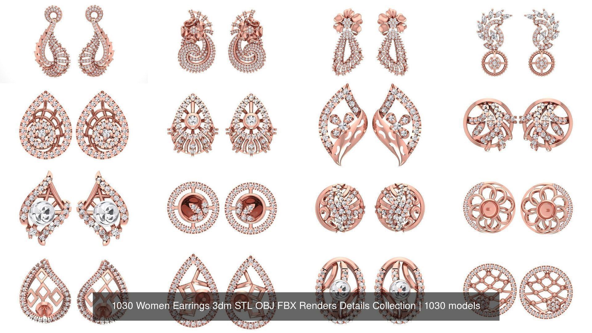 1030 Women Earrings 3dm STL OBJ FBX Renders Details Collection _78