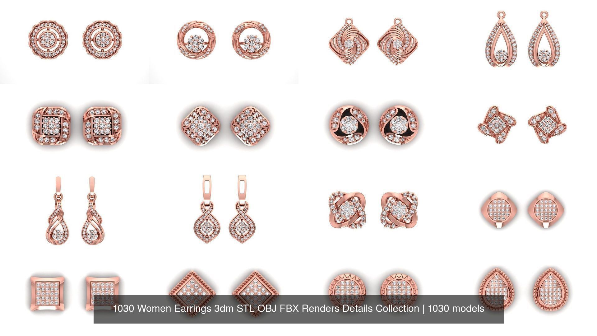 1030 Women Earrings 3dm STL OBJ FBX Renders Details Collection _24