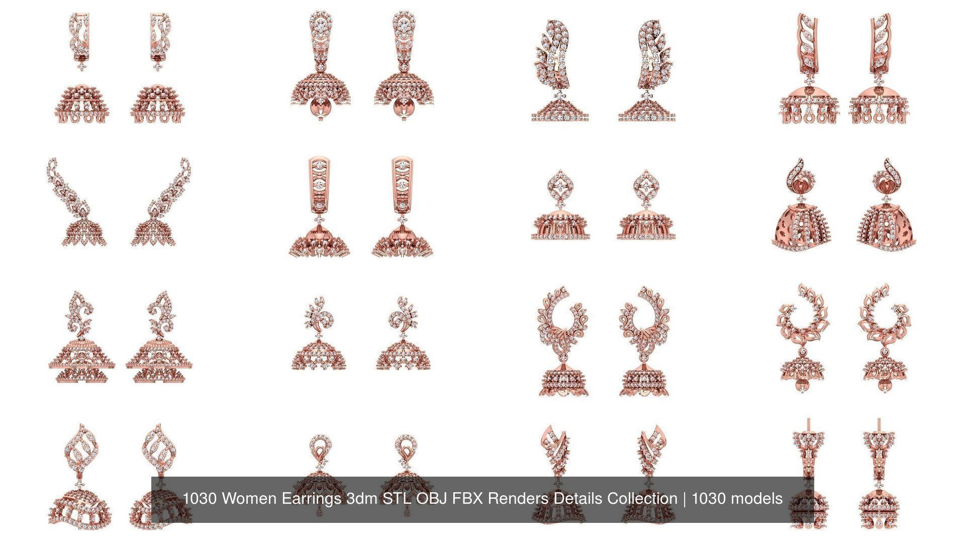 1030 Women Earrings 3dm STL OBJ FBX Renders Details Collection _88