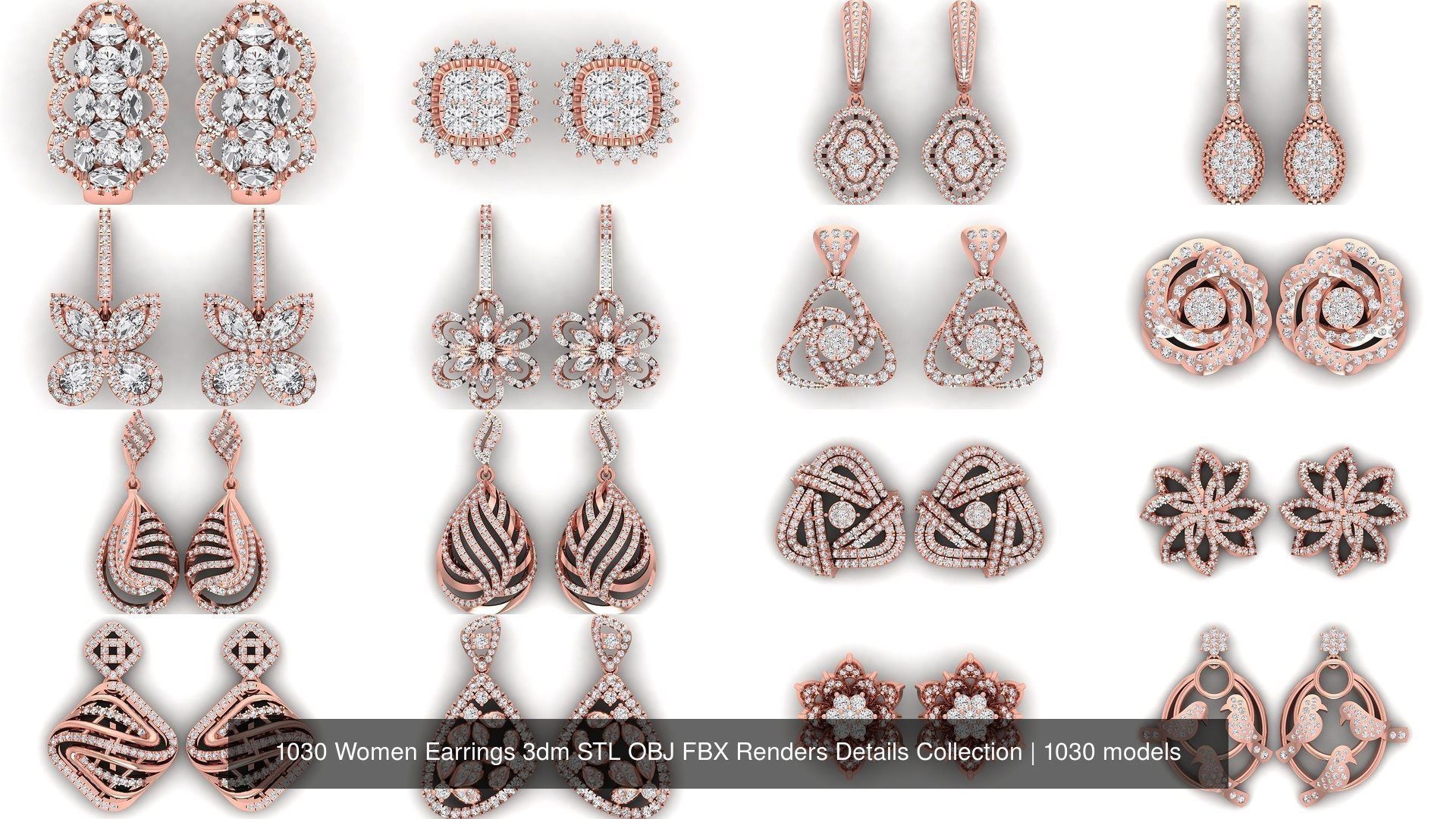 1030 Women Earrings 3dm STL OBJ FBX Renders Details Collection _54
