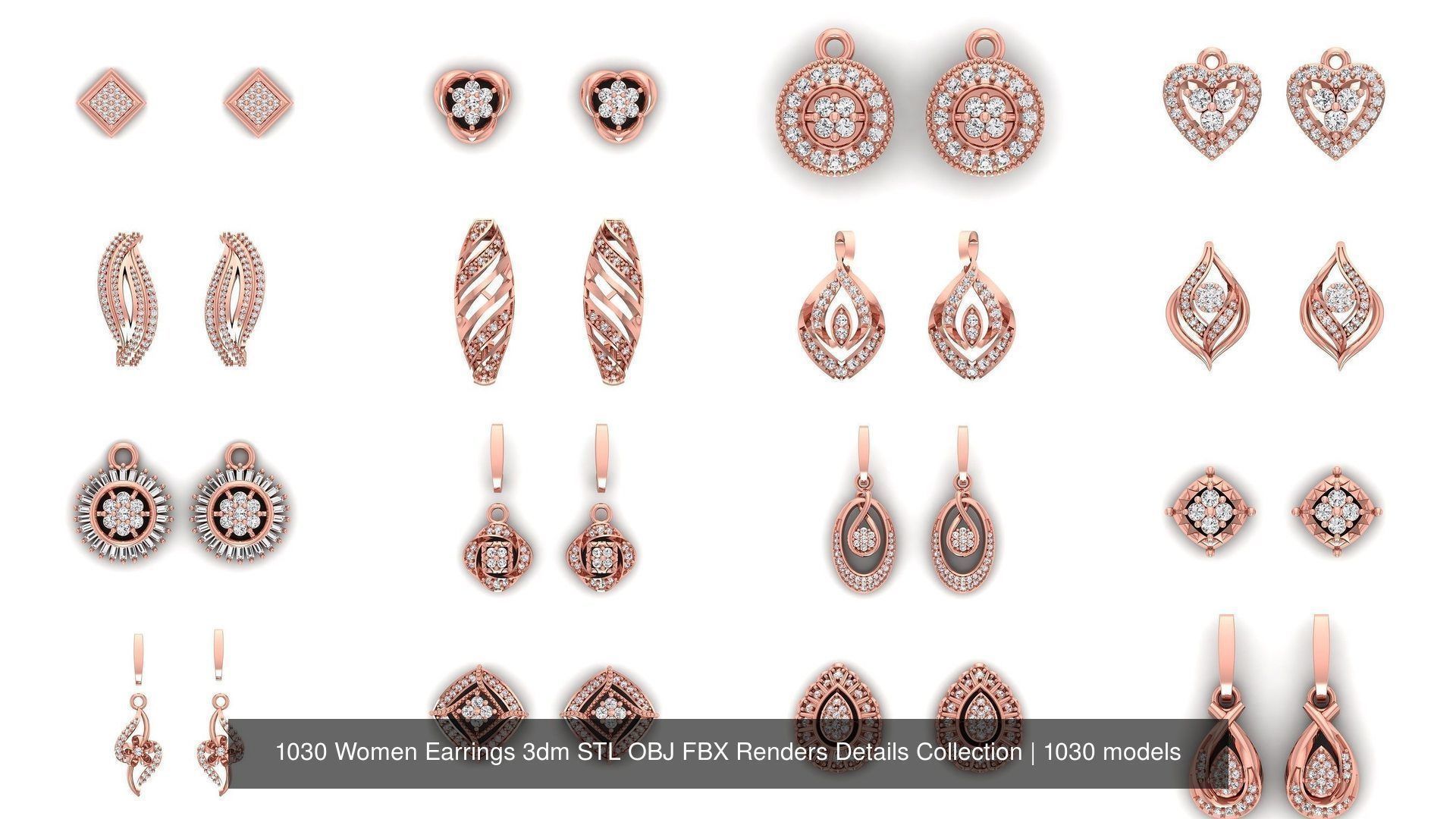 1030 Women Earrings 3dm STL OBJ FBX Renders Details Collection _22