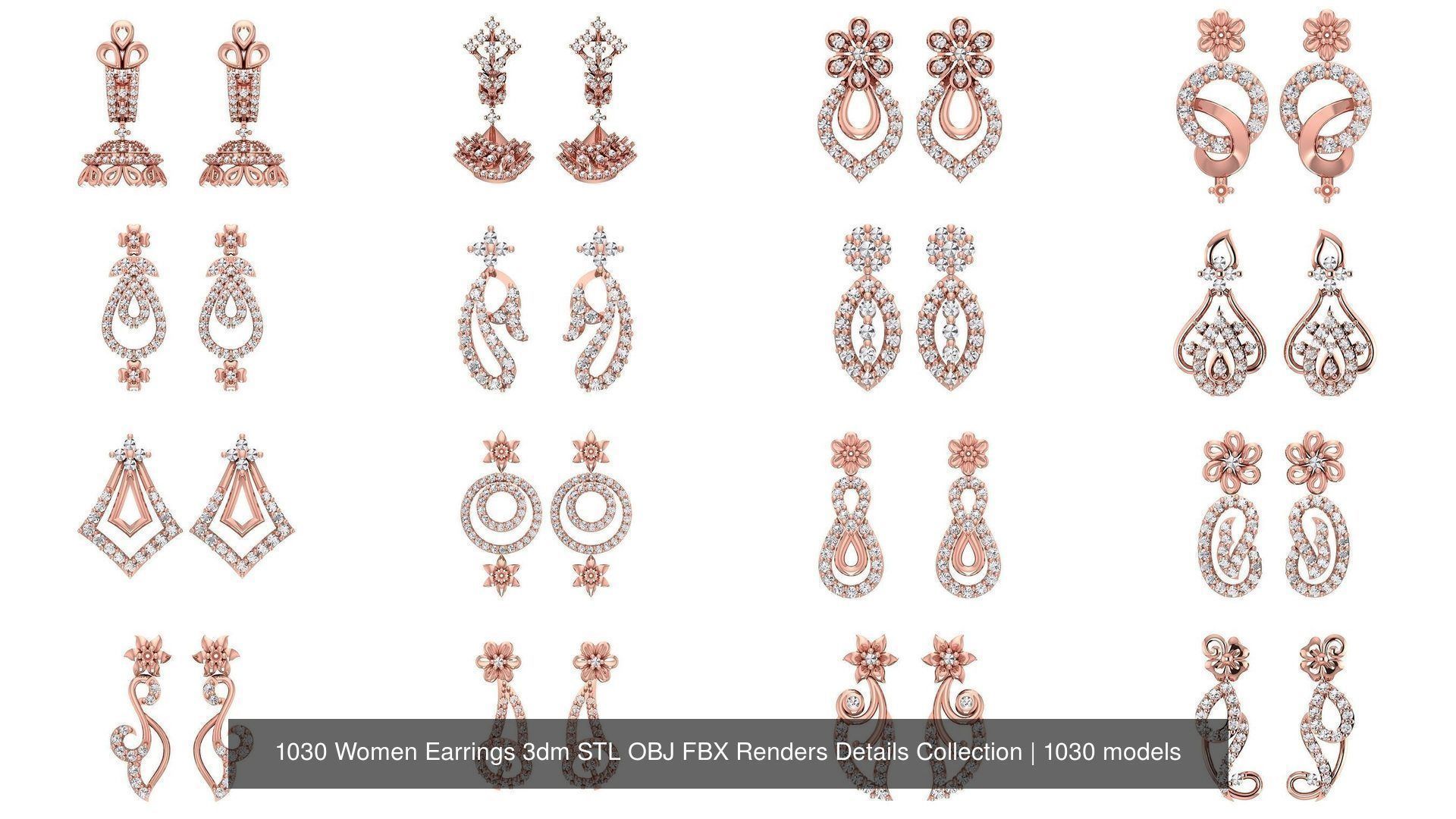 1030 Women Earrings 3dm STL OBJ FBX Renders Details Collection _94