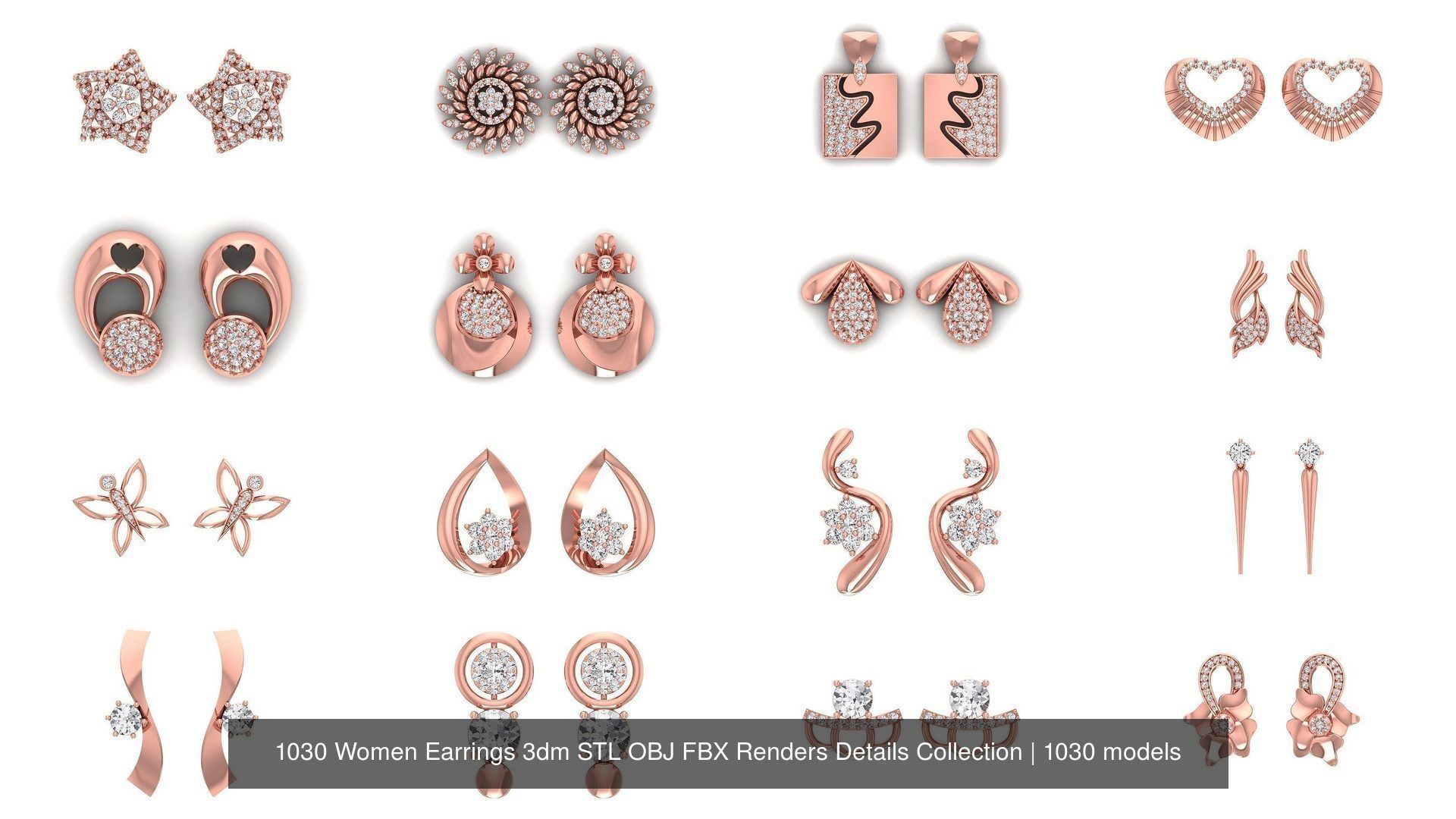 1030 Women Earrings 3dm STL OBJ FBX Renders Details Collection _10