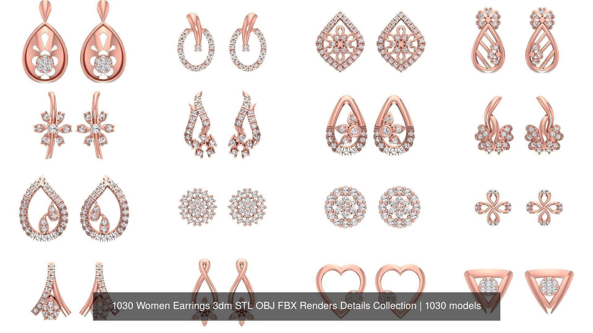 1030 Women Earrings 3dm STL OBJ FBX Renders Details Collection _40