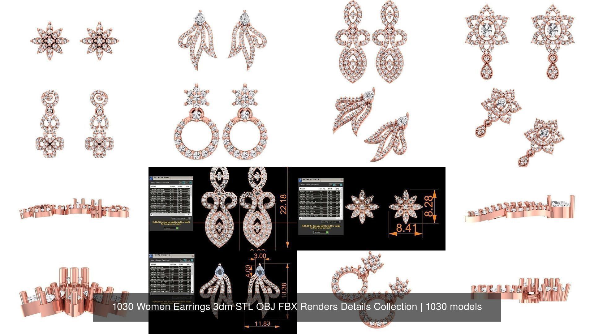 1030 Women Earrings 3dm STL OBJ FBX Renders Details Collection _128