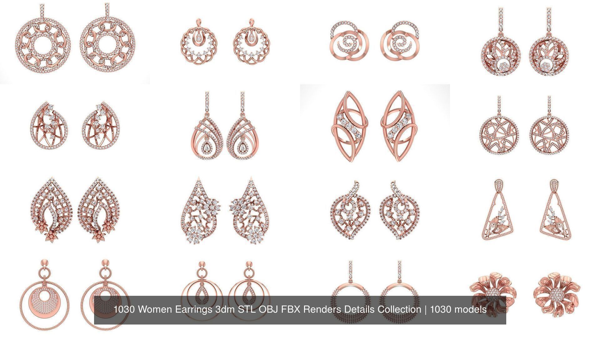 1030 Women Earrings 3dm STL OBJ FBX Renders Details Collection _36