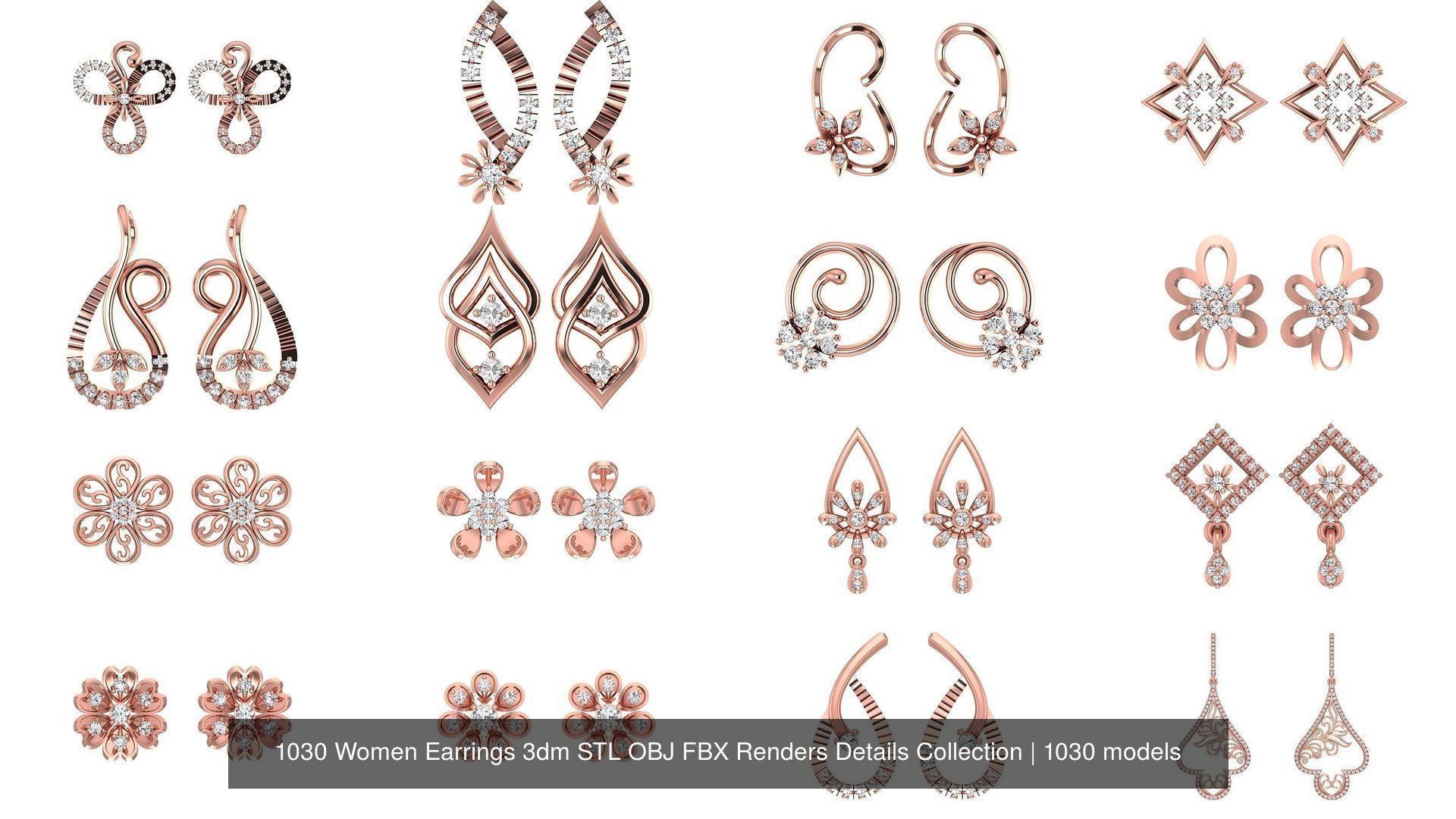 1030 Women Earrings 3dm STL OBJ FBX Renders Details Collection _50