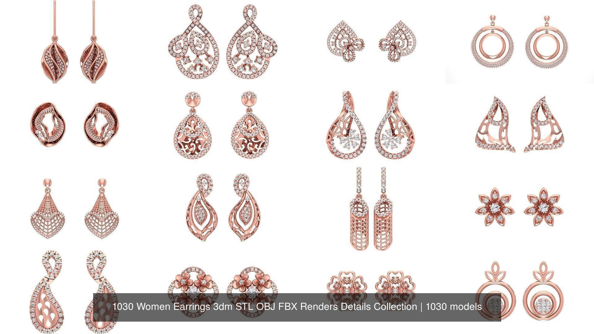 1030 Women Earrings 3dm STL OBJ FBX Renders Details Collection _38